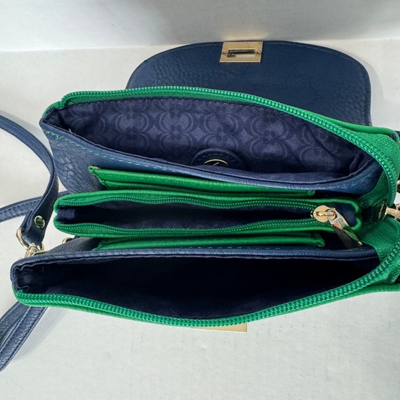 Charming Charlie Turn-Lock Crossbody / Wristlet Blue and Green Colorblock - Picture 7 of 13